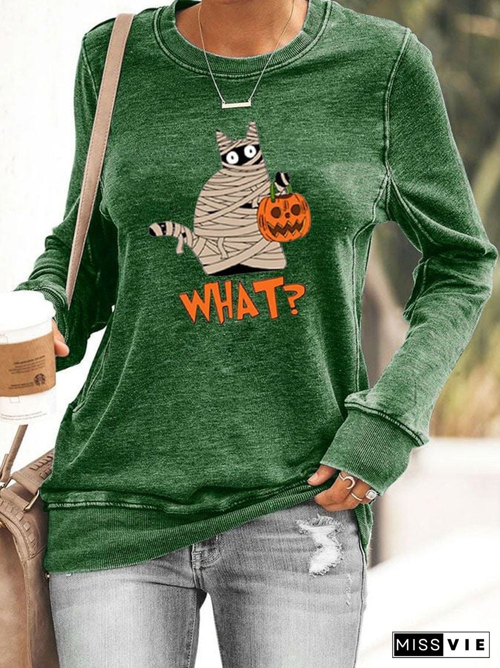 Women's Halloween Print Crewneck Sweatshirt