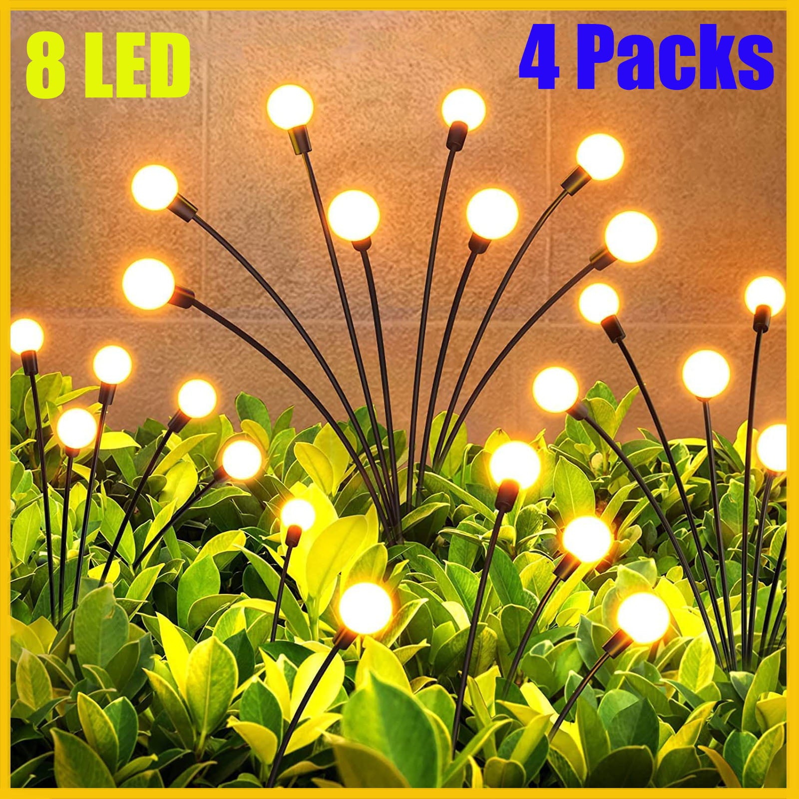 Luosen 8 LED Solar Powered Firefly Lights 4 Pack，Solar Lights Outdoor Waterproof，Starburst Swaying Solar Firefly Lights， Firefly Garden Lights for Path Landscape Outdoor Decorative Lights