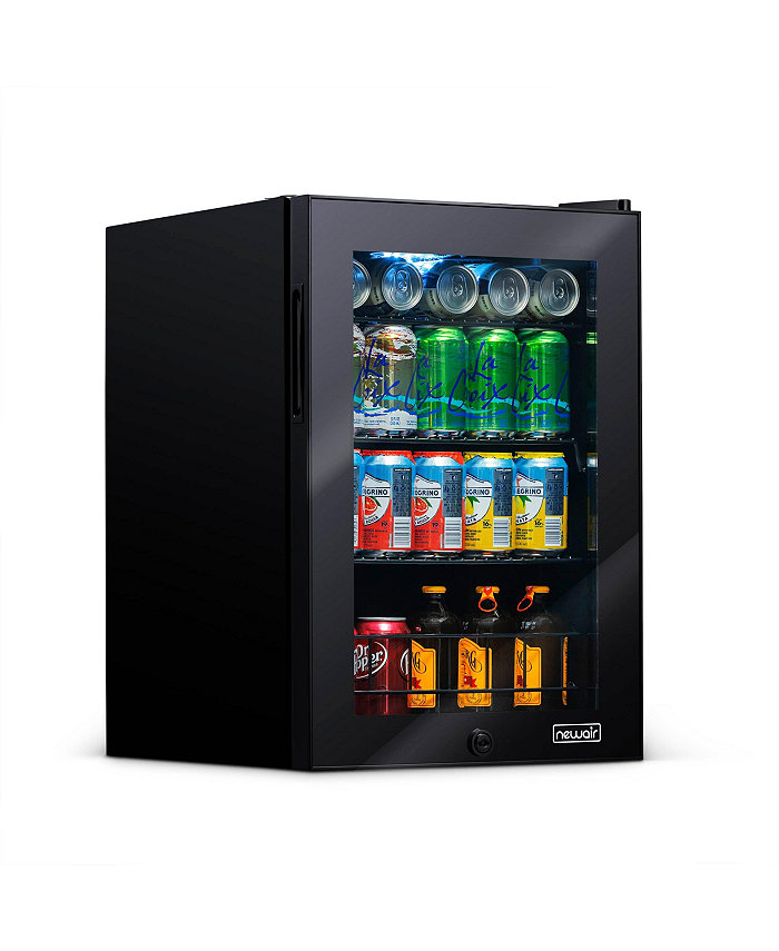 Newair 90 Can Freestanding Beverage Fridge in Onyx Black Compact with Adjustable Shelves and Lock