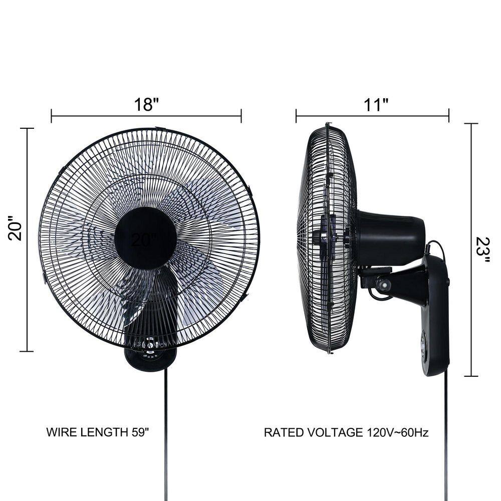 Aoibox 18 in. Indoor Black Smart Wall-Mount Fan with 5 Blades Adjustable 3 Speed and Remote Control SNMX3505