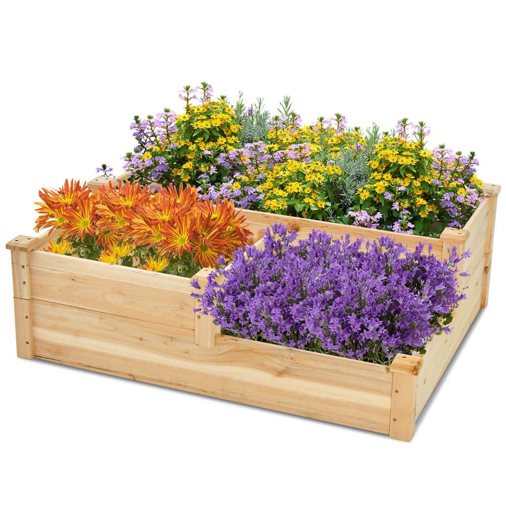 Gymax 3-Tier Outdoor Raised Garden Bed Fir Wood Elevated Flower Box Backyard GYM11364