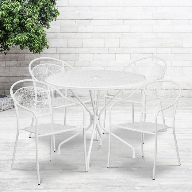 Round Metal Garden Patio Table Set W 4 Round Back Chairs