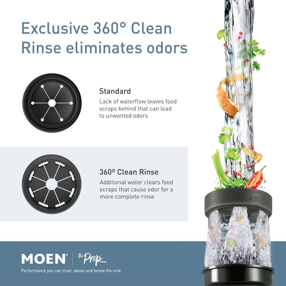 MOEN Prep 12 HP Continuous Feed Garbage Disposal including Stainless Drain Stopper GXP50C-KIT02