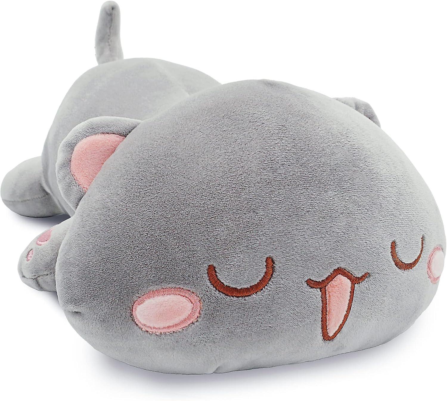 Cute Kitten Plush Toy Stuffed Animal Pet Kitty Soft Anime Cat Plush Pillow For Kids (gray B， 12