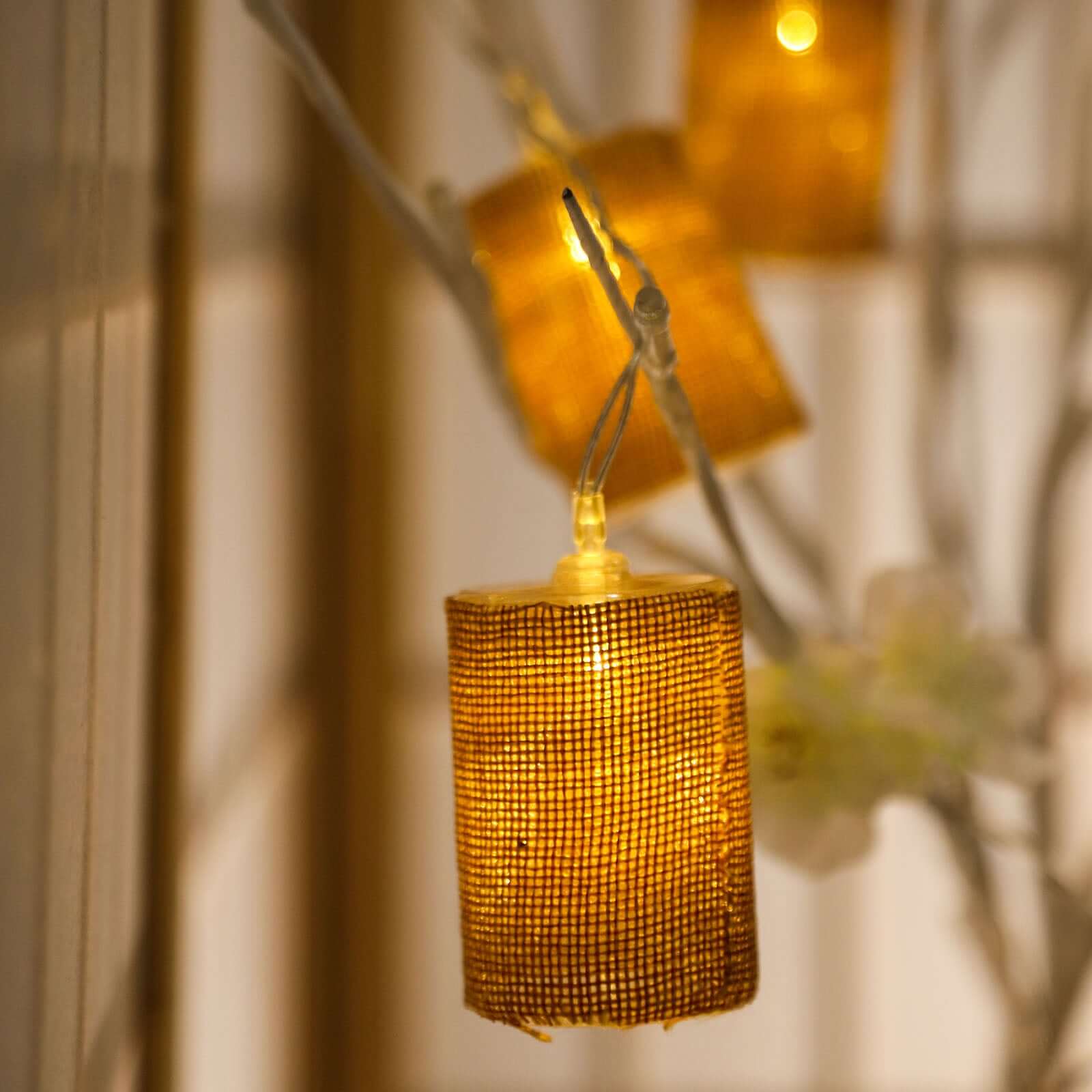 Bright White Boho Chic Burlap Wrapped LED Fairy String Lights, DIY Rustic Lighting 70