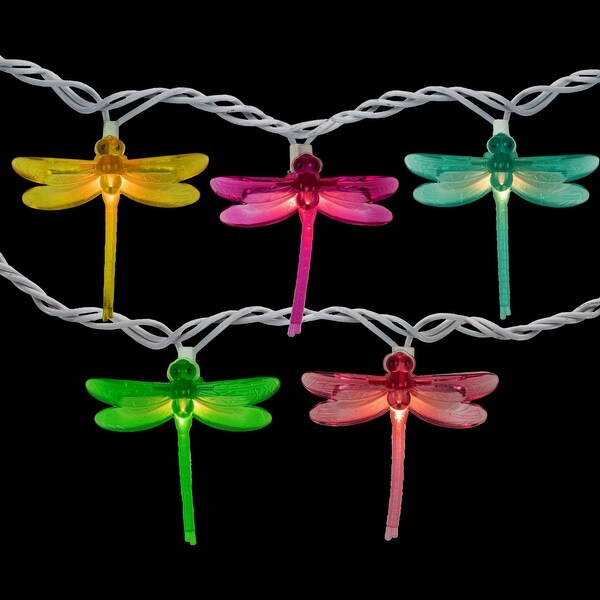 10 Dragonfly Summer Garden Outdoor Patio Lights，7.25ft White Wire