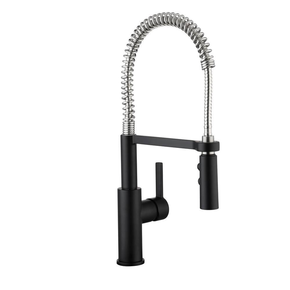 Glacier Bay Statham Single-Handle Coil Spring Neck Kitchen Faucet with TurboSpray in Dual Finish Stainless Steel  Matte Black HD67858-0073