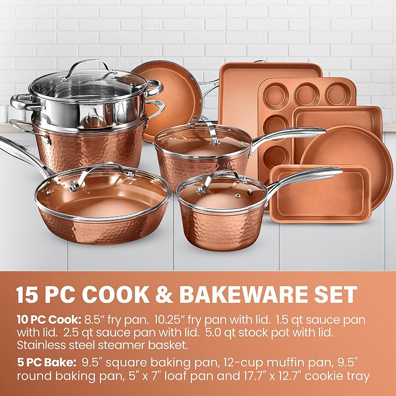 Gotham Steel Hammered 15-pc. Aluminum Nonstick Cookware and Bakeware Set