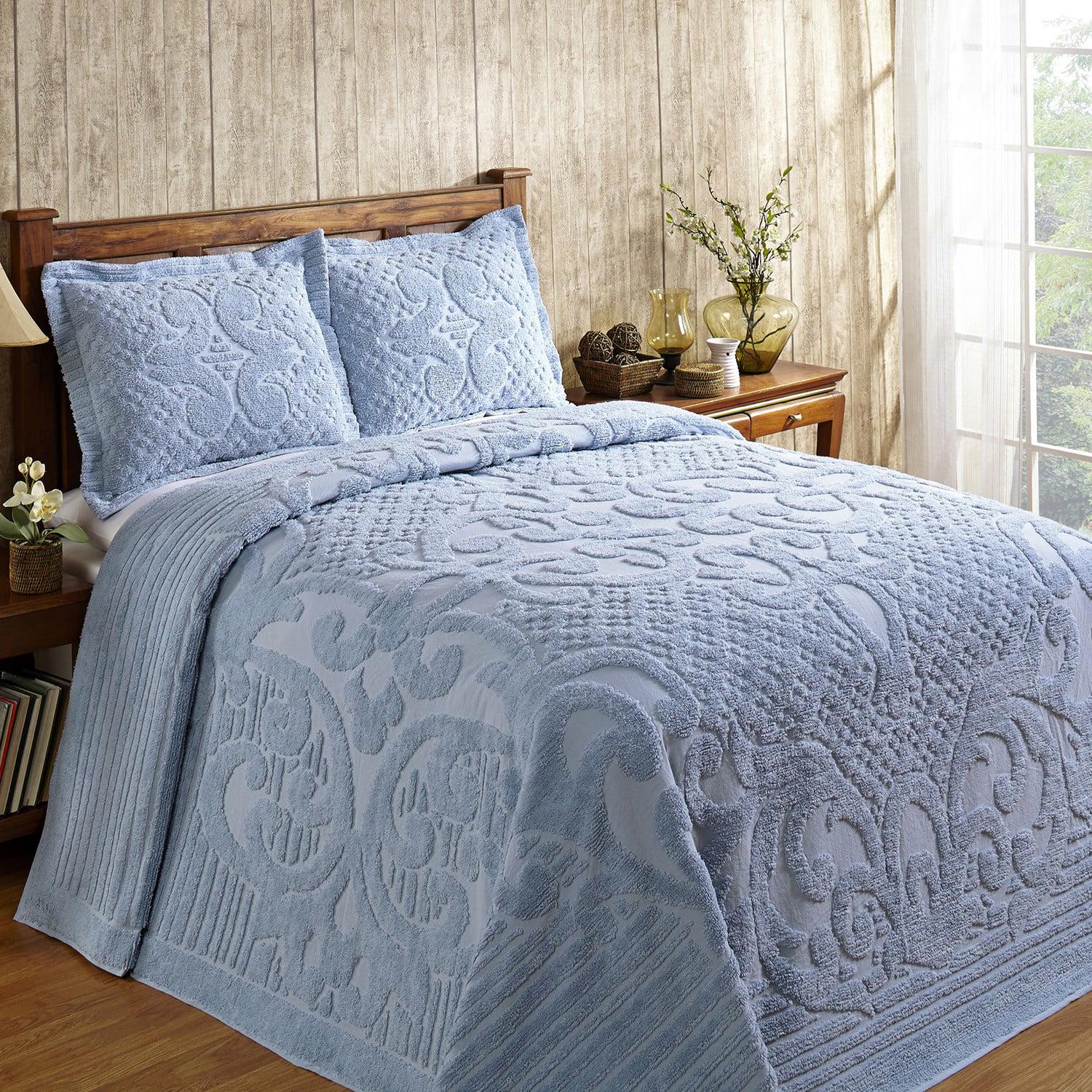 Better Trends Blue Ashton Medallion 100% Cotton Bedspread， Queen