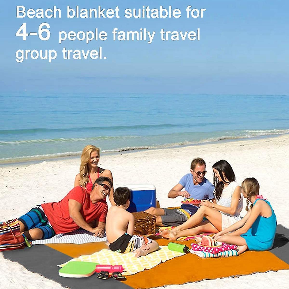 Beach Blanket， 210 X 200cm Picnic Blanket Extra Waterproof Beach Mat With 4 Fixed Nails， For Beach，