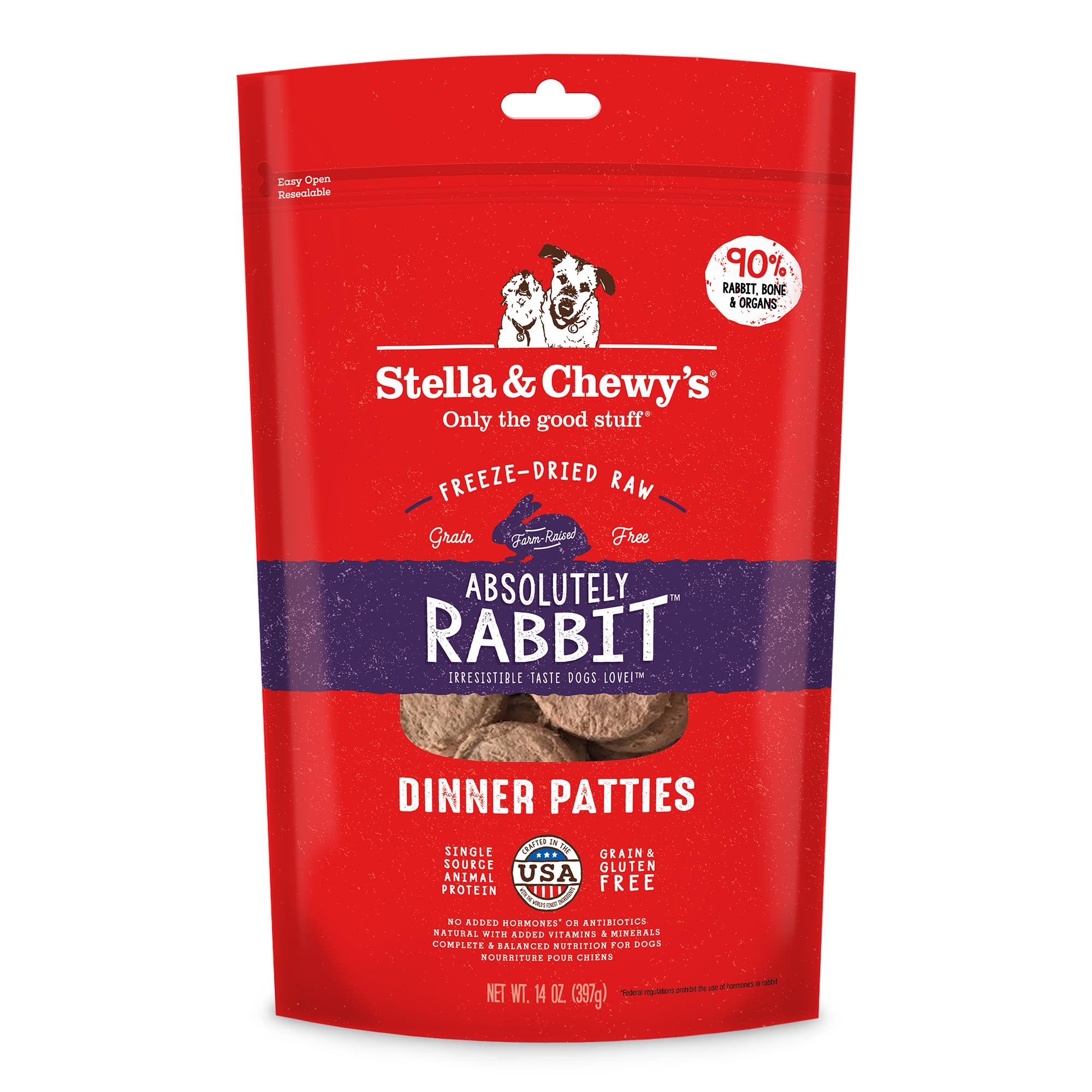 Stella  Chewys Freeze Dried Raw Dinner Patties High Protein Absolutely Rabbit Recipe Dry Dog Food， 14 oz.