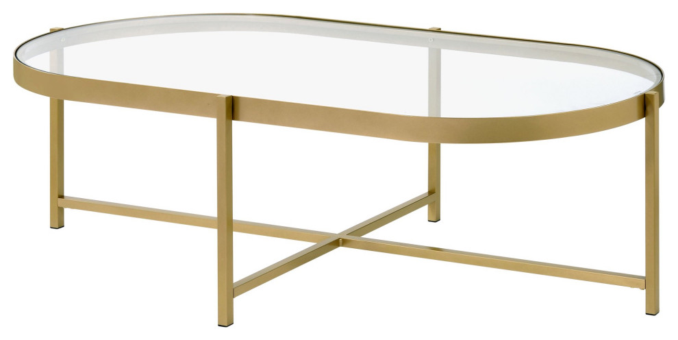 Contemporary Coffee Table  Oval Design With Golden Frame and Tempered Glass Top   Contemporary   Coffee Tables   by Declusia  Houzz