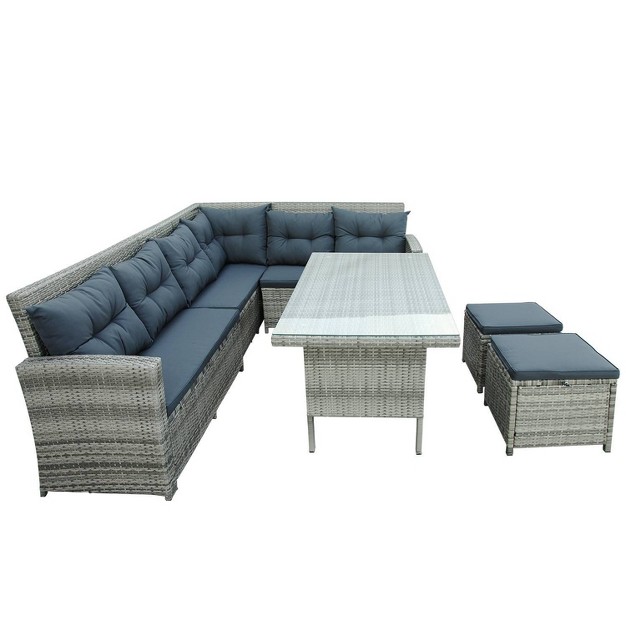 6pc Wicker Patio Set With Glass Table Ottomans Gray dark Gray Godeer