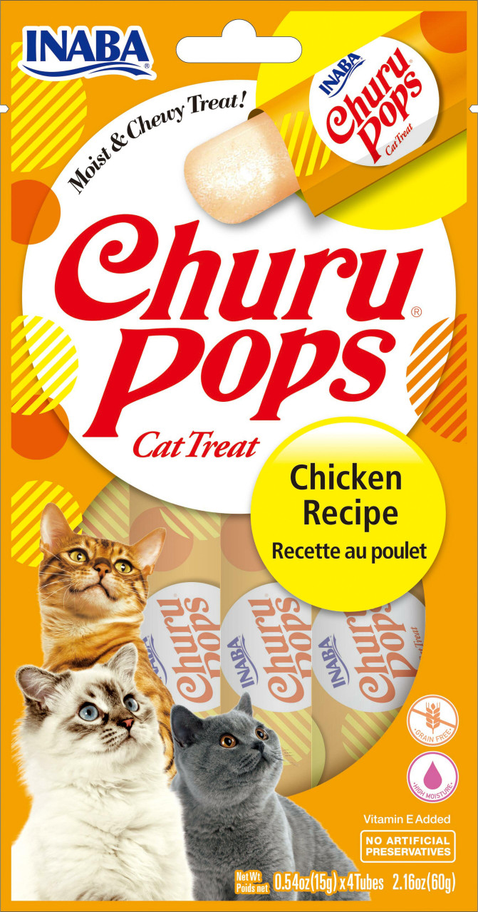 Inaba Churu Pops Chicken Moist and Chewy Cat Treats， 4 Pack