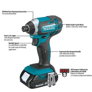 Makita 1.5 Ah 18V LXT Lithium-Ion Compact Cordless 14 in. Variable Speed Impact Driver Kit XDT11SY