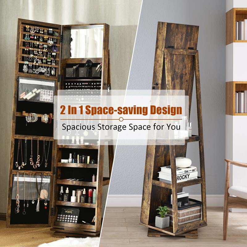 360 Rotating Jewelry Armoire with Higher Full Length Mirror, 3-in-1 Freestanding Lockable Jewelry Cabinet Organizer