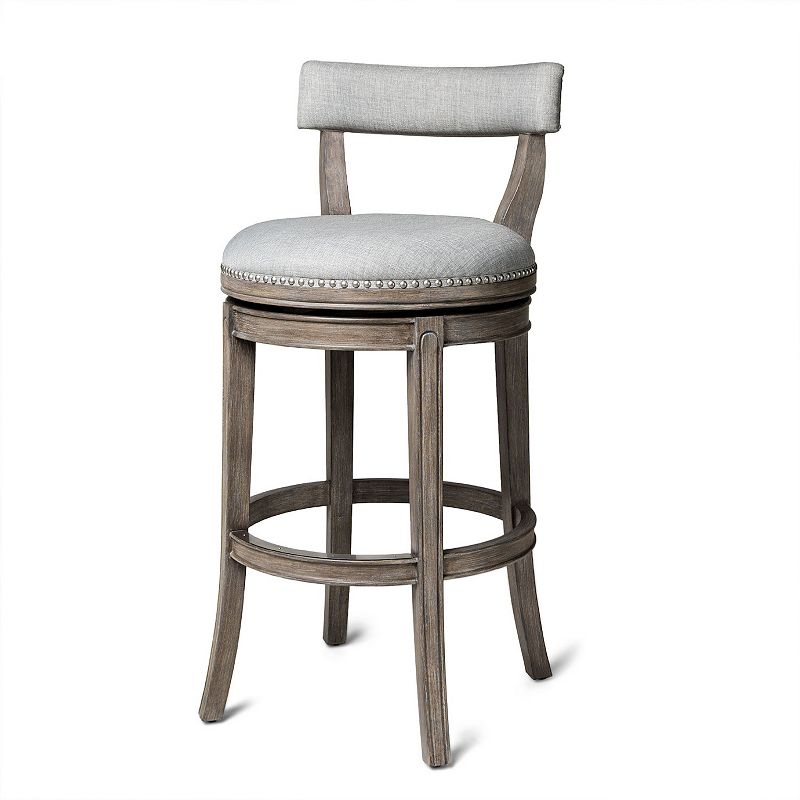 Maven Lane Alexander Low-Back Kitchen Swivel Stool， Reclaimed Oak， Bar Height