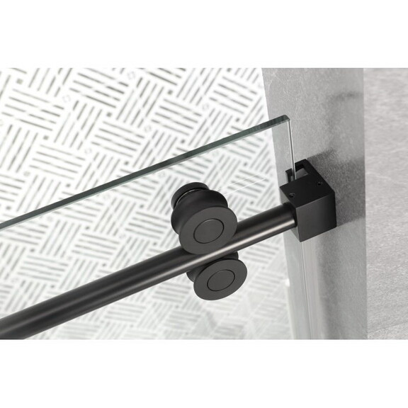 Frameless Black Glass Sliding Bathtub Door Adjusta...