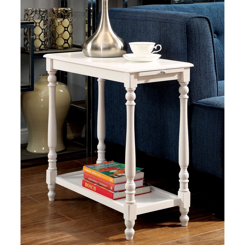 Furniture of America Quam Farmhouse White 12-inch Solid Wood Side Table