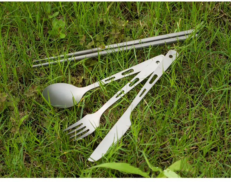 Pure Titanium outdoor portable tableware set fork spoon knife chopsticks for picnic kitchen camping hiking  climbing