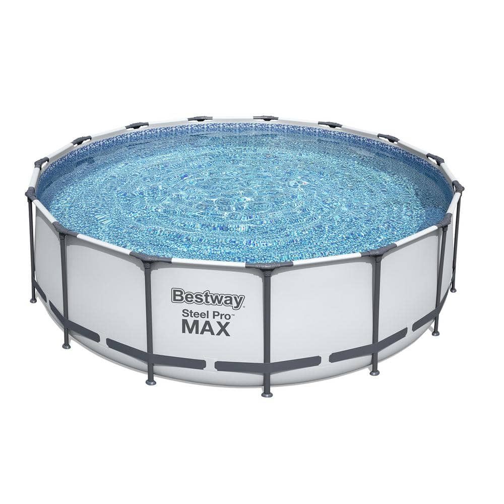 Bestway Pro MAX 15 ft. x 15 ft. Round 48 in. Deep Metal Frame Above Ground Swimming Pool with Pump & Cover 56690E-BW