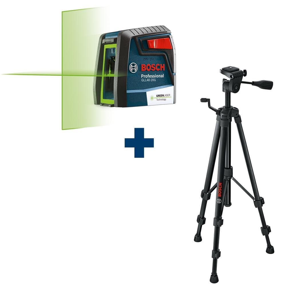 Bosch 40 ft. Green Cross Line Self Leveling Laser with 360-Degree Mounting Device Plus Compact Tripod with Extendable Height GLL40-20G+BT150