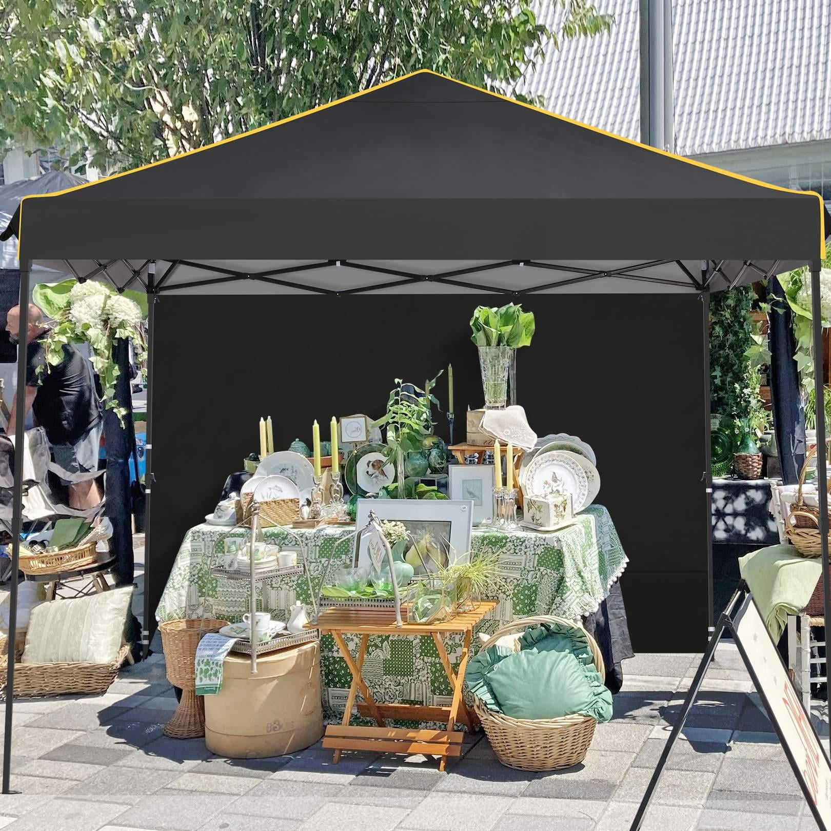 Likein 10x10 Pop Up Canopy Tent with 4 Removable Sidewalls, Waterproof Commercial Instant Gazebo Tent Outdoor Canopy Tents for Party/Exhibition/Picnic with Carry Bag, 4 Stakes and Ropes (Black)