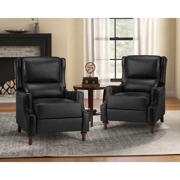 Set Of 2 Florens Genuine Leather Recliner With Nailhead Trims And Solid Wood Legs Karat Home