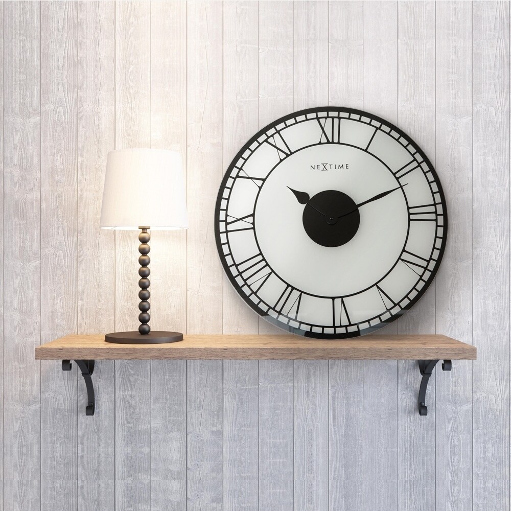 Unek Goods NeXtime Big Ben Decorative  Round Wall Clock  Black Hands on Frosted Glass  Black Roman Numerals  Battery Operated