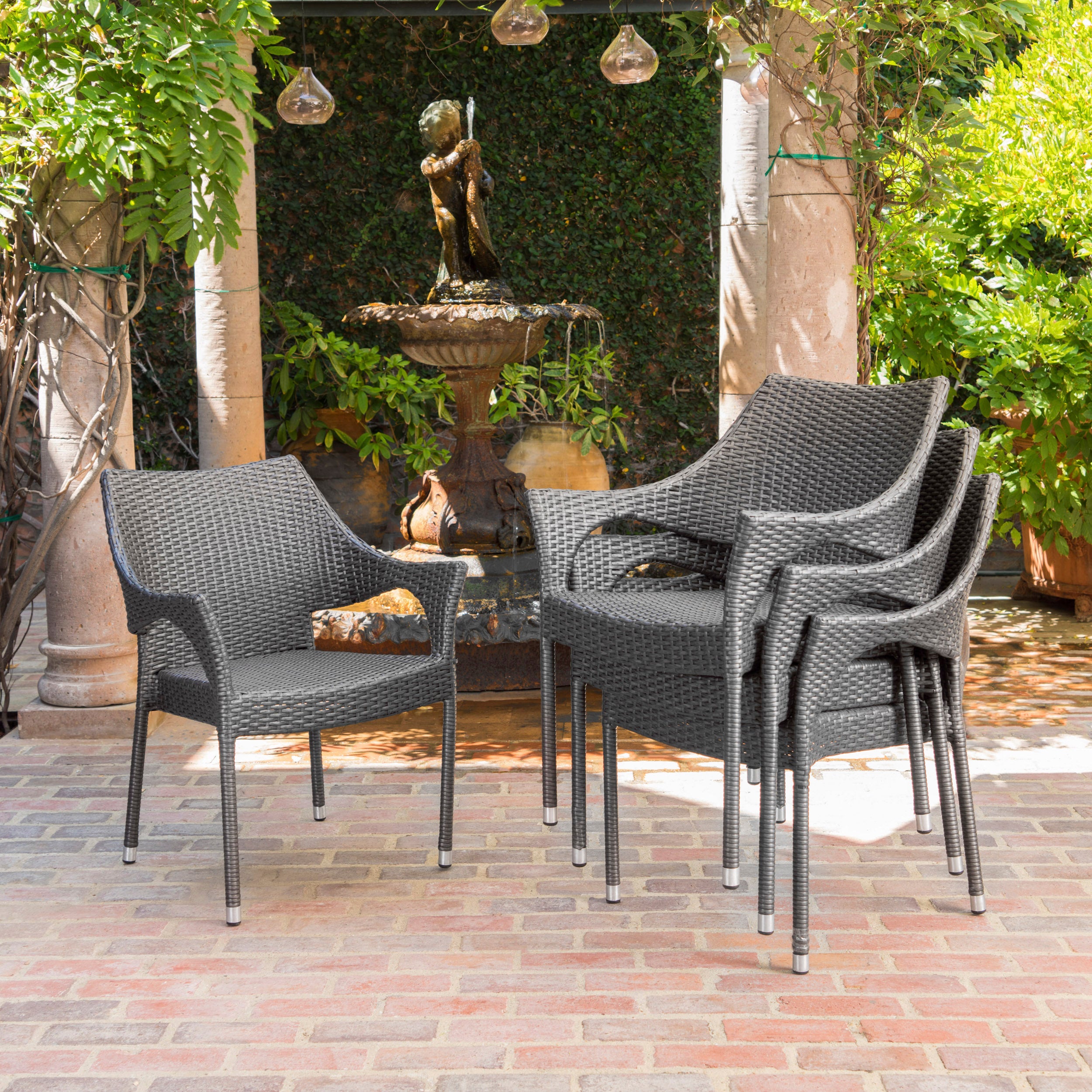 Melisandre Outdoor Grey Wicker Stacking Chairs (Set of 4)