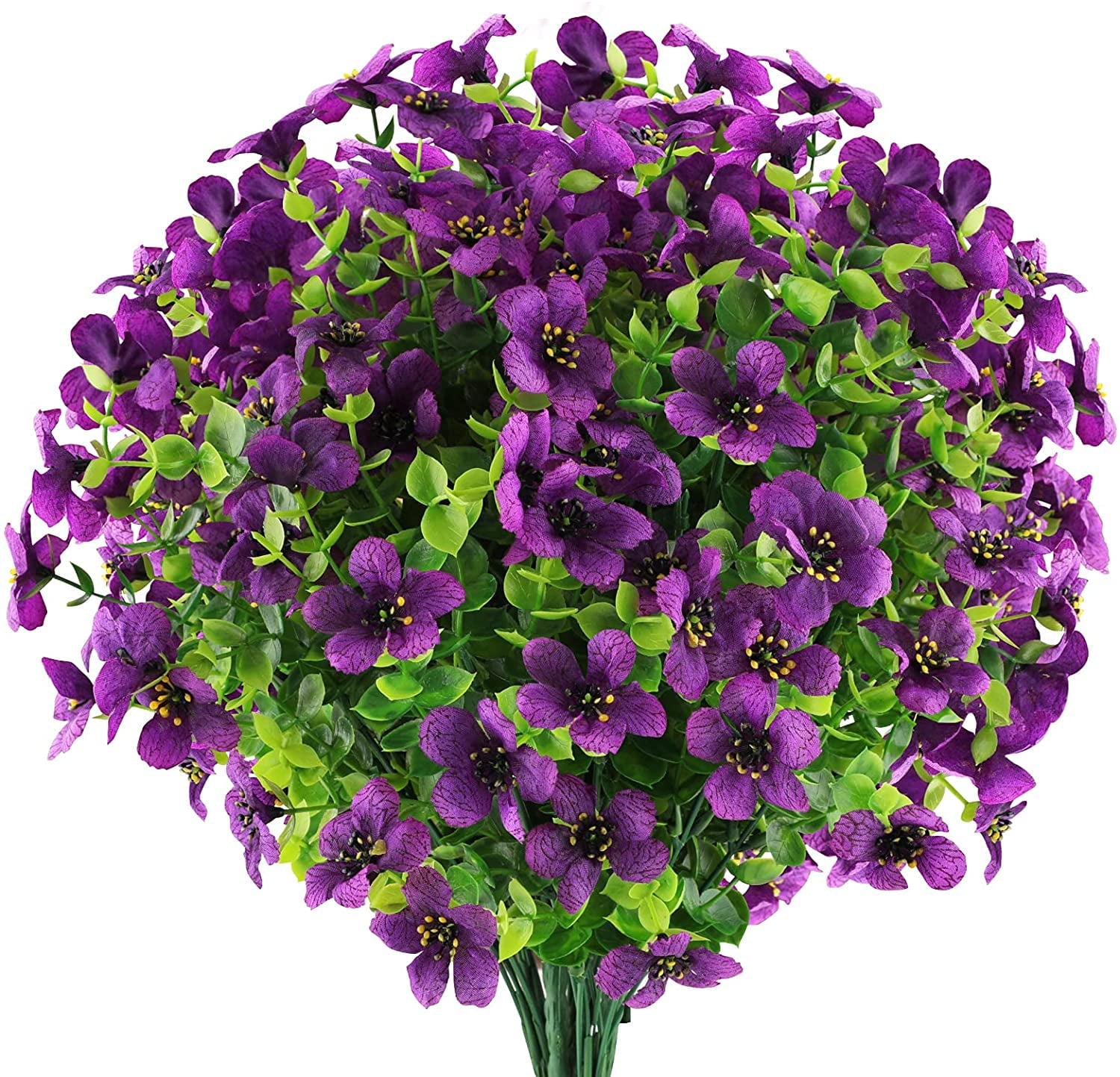 GRNSHTS 6 Bundles Artificial Flowers UV Resistant Fake Plants Outdoor Faux Plastic Flowers Garden Window Box Porch Home Decor (Purple)