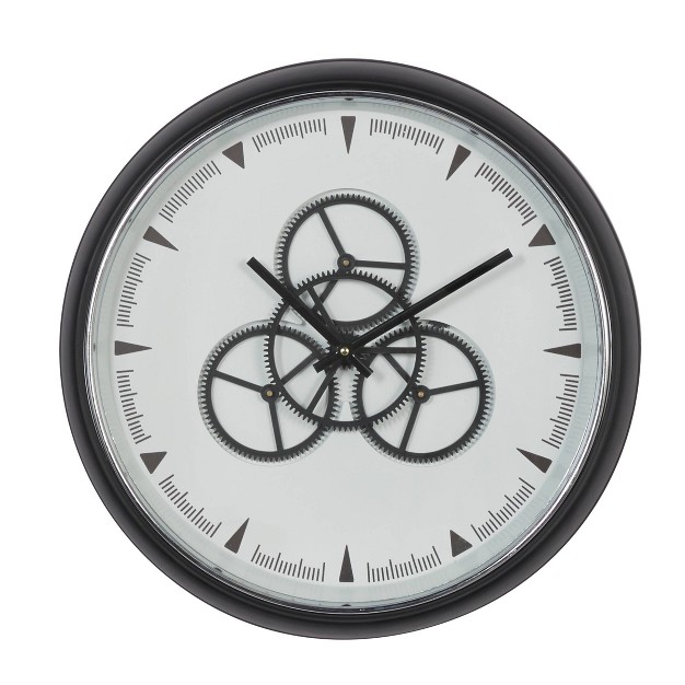 X 20 quot Round Metal Wall Clock With Functioning Gear Center Black white Olivia amp May