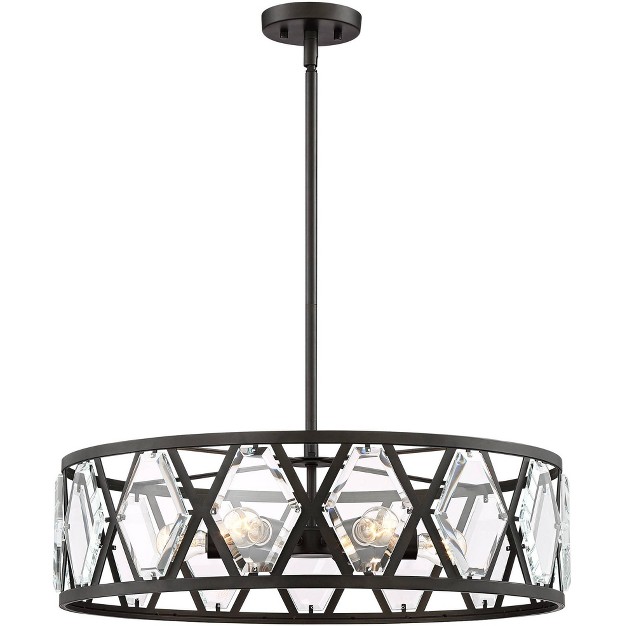 Wide Industrial Drum Clear Crystal 6 light Fixture For Dining Room House Kitchen Island Entryway