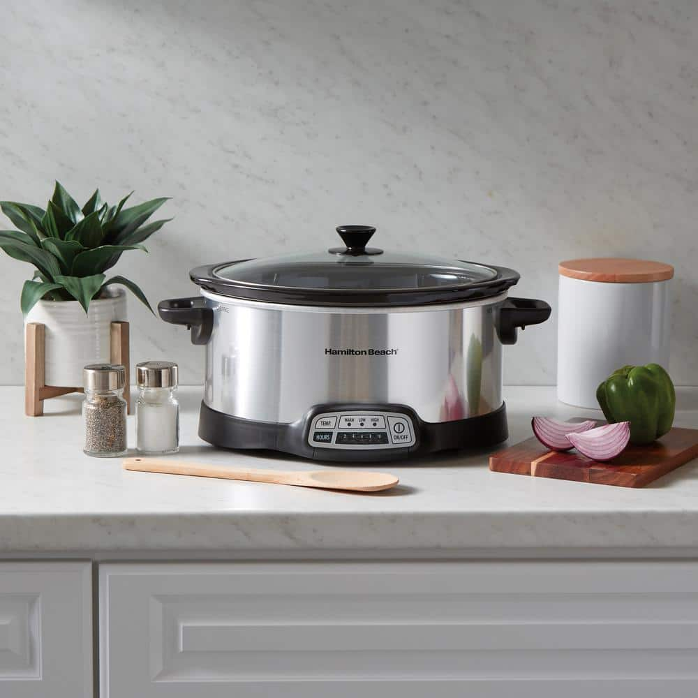 Hamilton Beach 6 qt. Programmable Silver Slow Cooker with Temperature Settings 33463