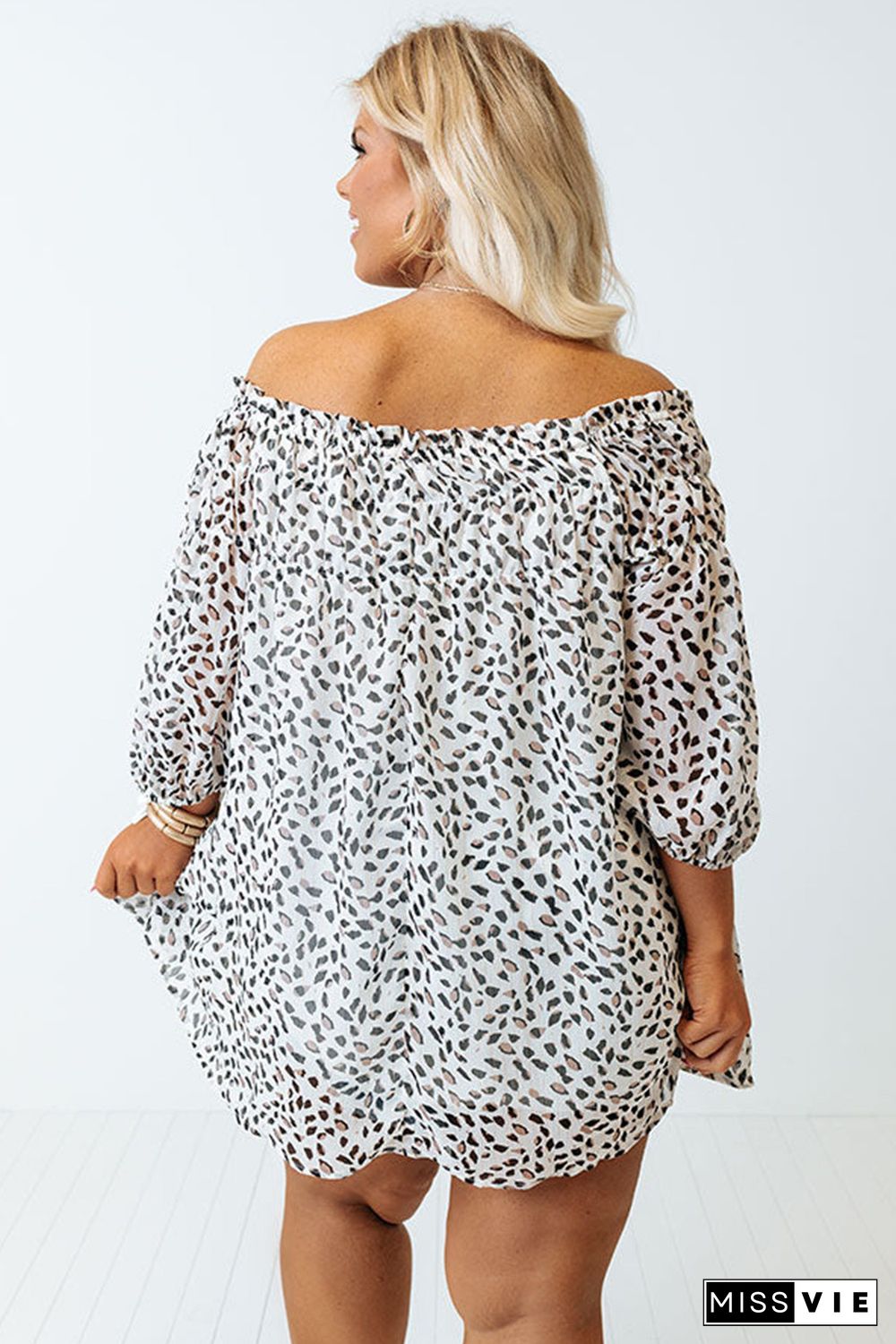 Cheetah Spotted Plus Size Off Shoulder Blouse