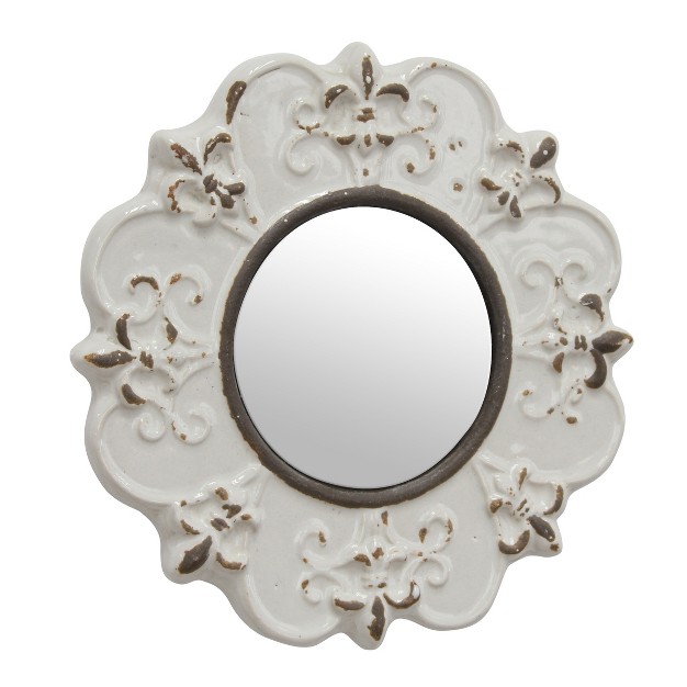 Decorative Ceramic Wall Mirror Ivory Stonebriar Collection