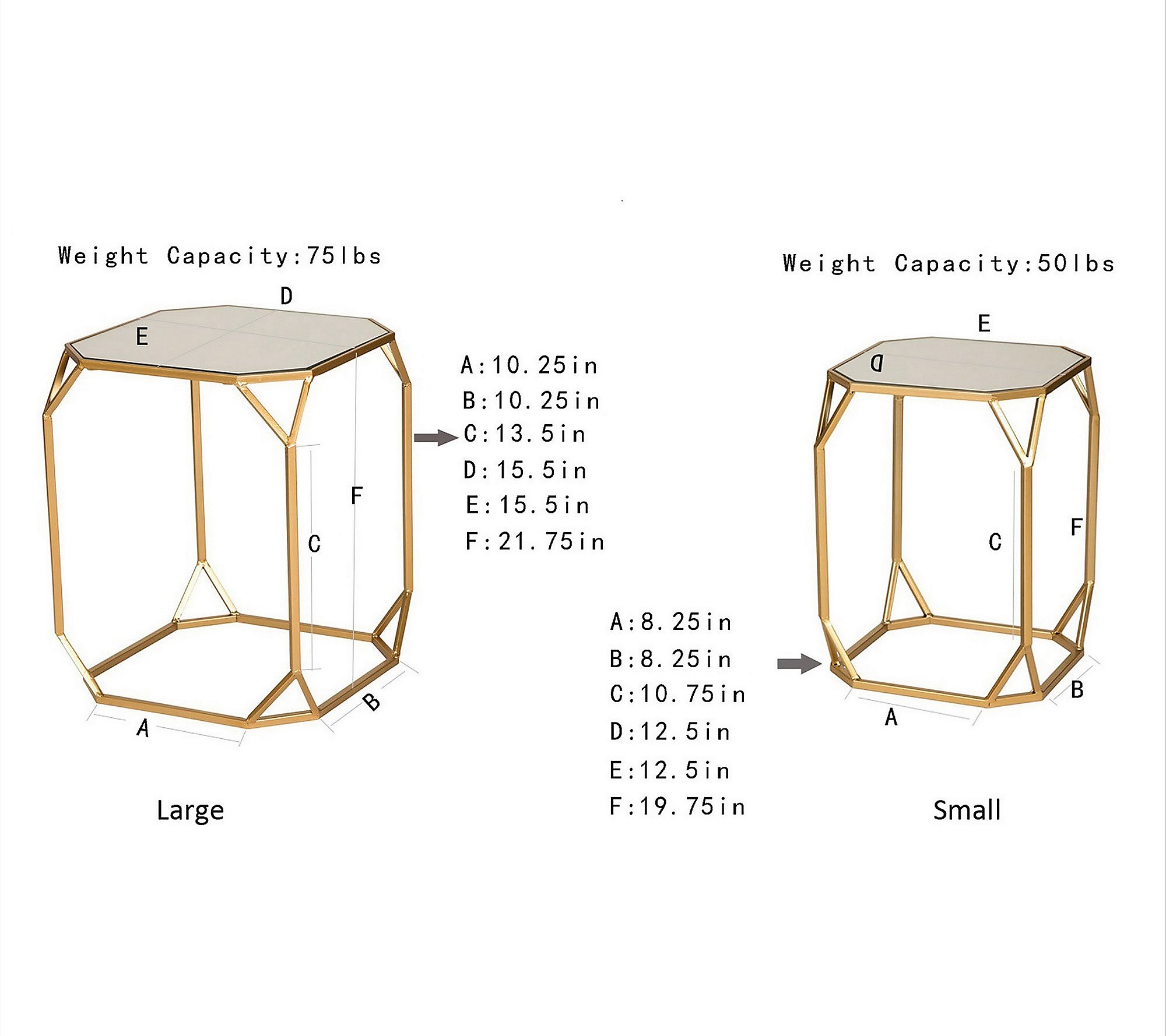 Glitzhome Goldtone Distressed Tempered Glass Side Tables S 2