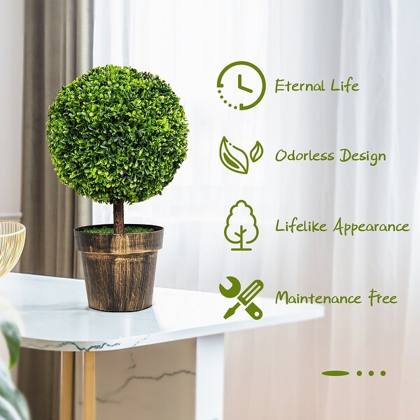 2PCS 22 Round Artificial Boxwood Topiary Tree Home Office Outdoor