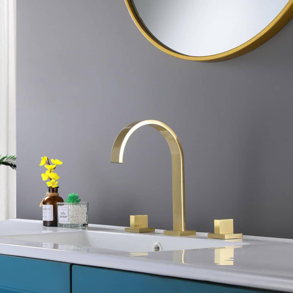 IHOMEadore 8 in Widespread Double Handles Bathroom Faucet in Brushed Gold