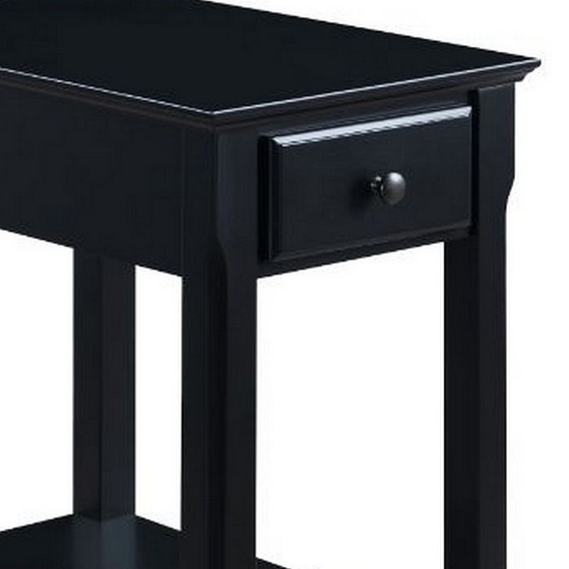 Accent Table with 1 Drawer and Bottom Shelf， Black