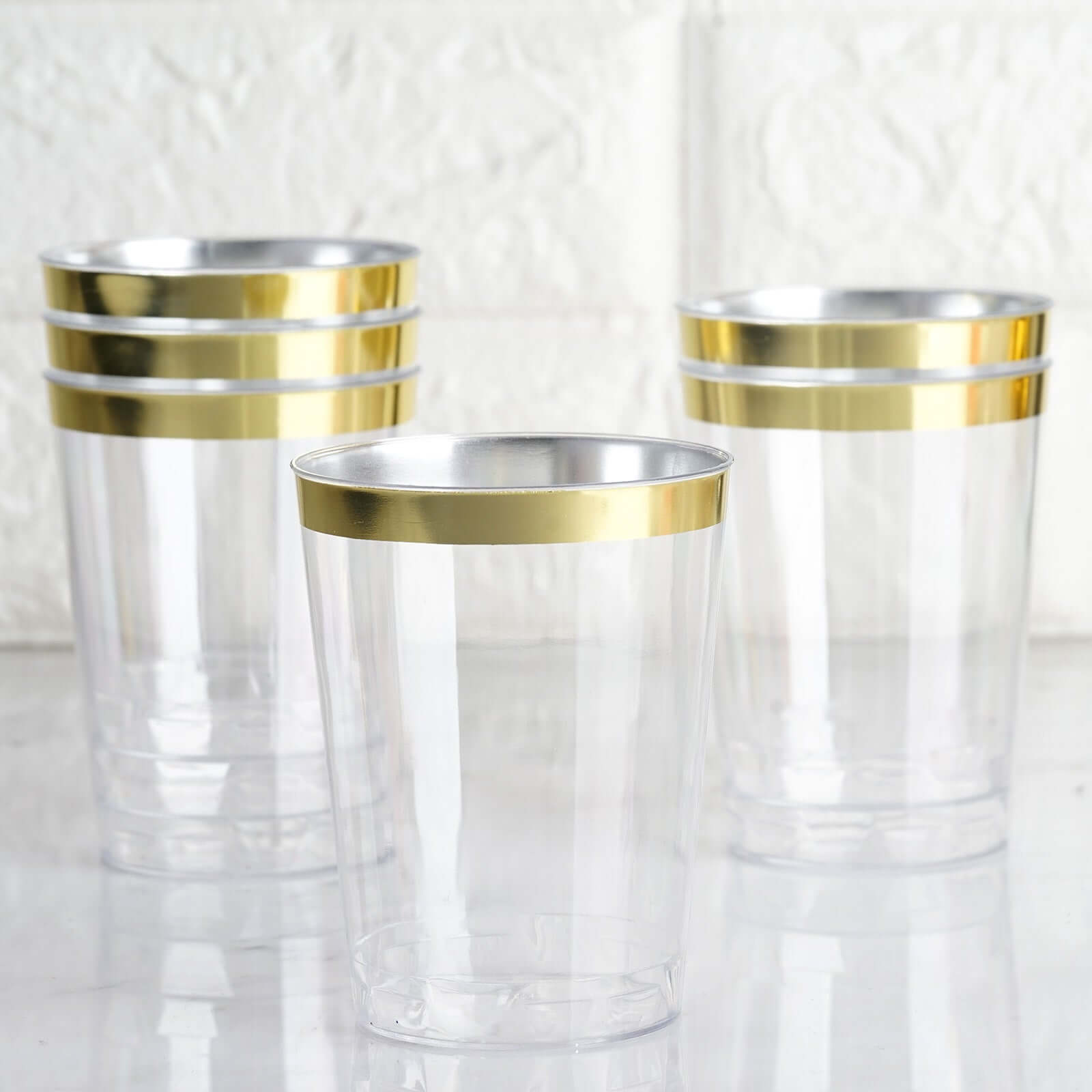 25 Pack Clear Crystal Collection Plastic Disposable Cups With Gold Rim 10oz