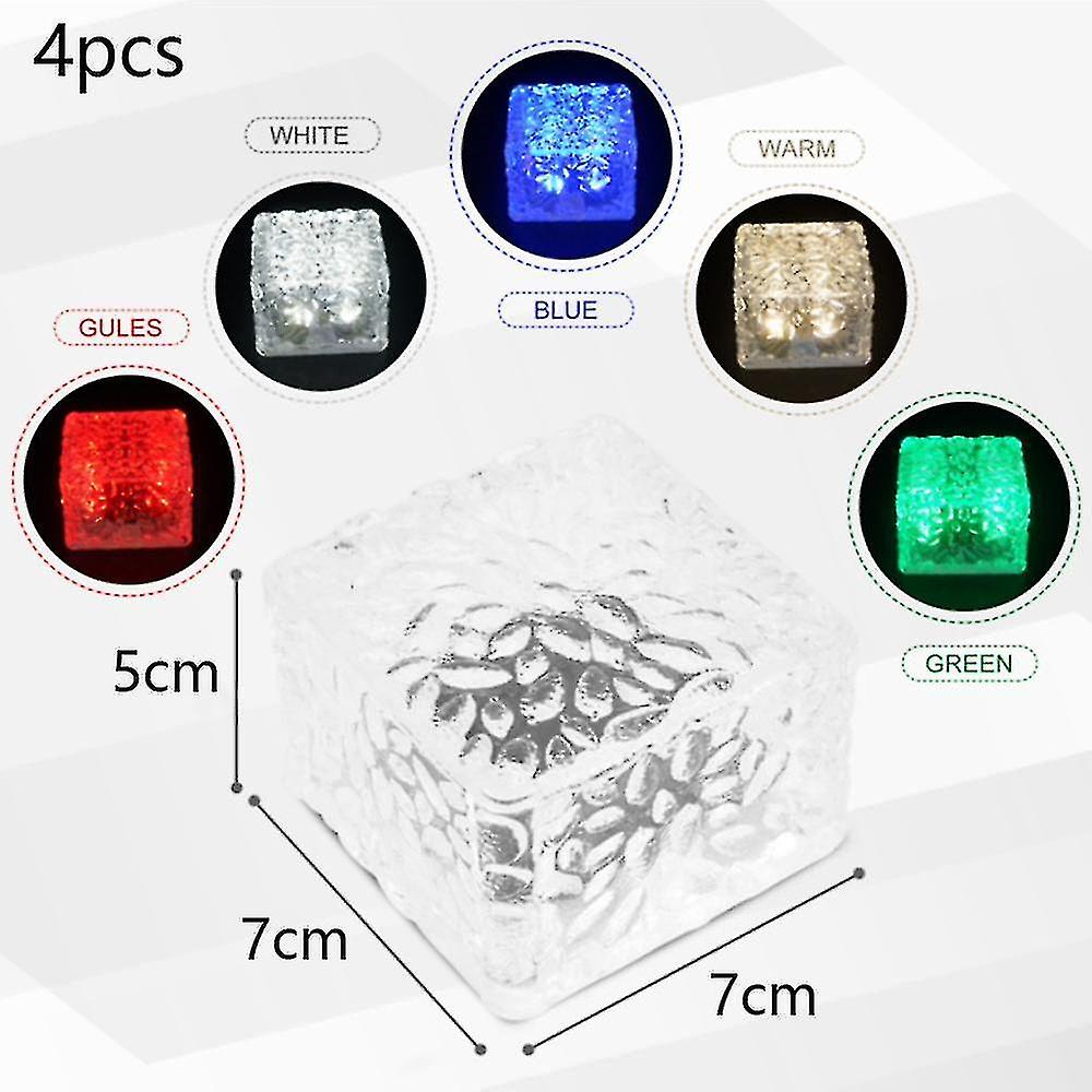 4 Pack Solar Brick Lights - Solar Ice Cube Lights Landscape Path Lights Outdoor Garden Patio Path