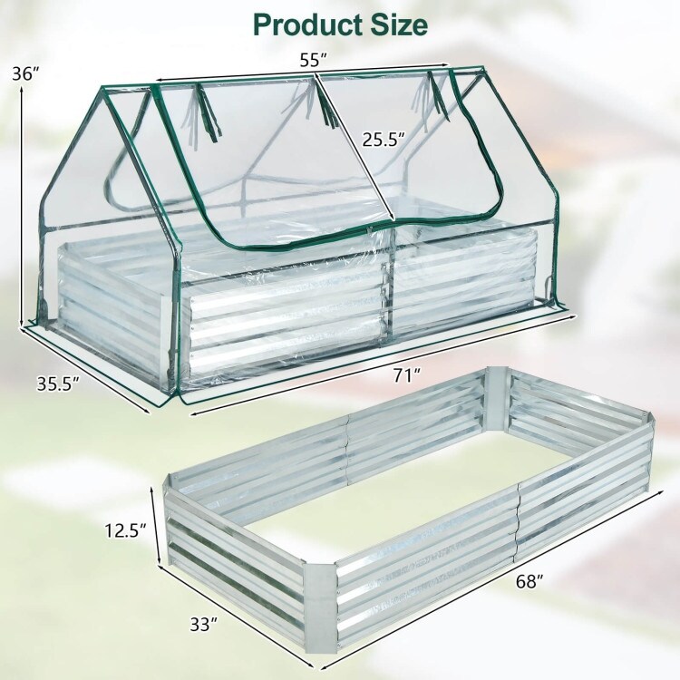 6 x 3 x 3 Feet Galvanized Raised Garden Bed with Greenhouse   71\