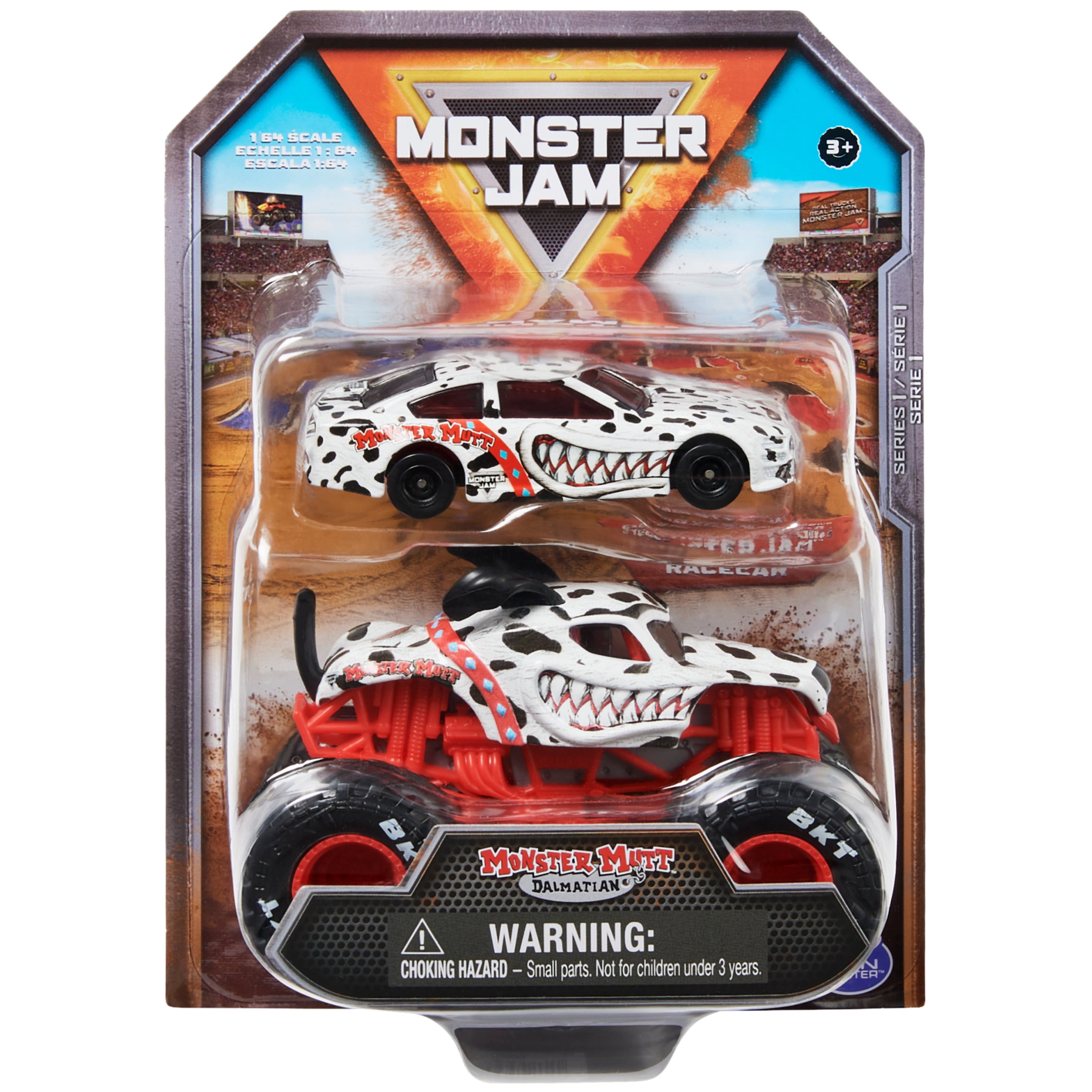 Monster Jam Monster Mutt Dalmatian Truck and Race Car (Walmart Exclusive)