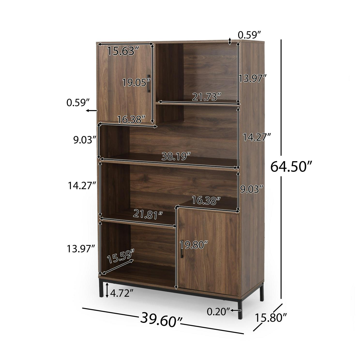 Noble House Lumiere Contemporary Faux Wood Cube Unit Bookcase， Walnut and Black