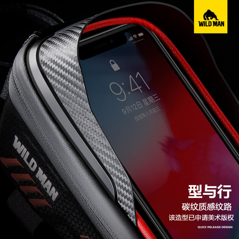 WILD MAN Customized Hard shell Bicycle Bag  E12 Waterproof Handlebar Mobile Phone Screen Touch Bike Bag Bicycle