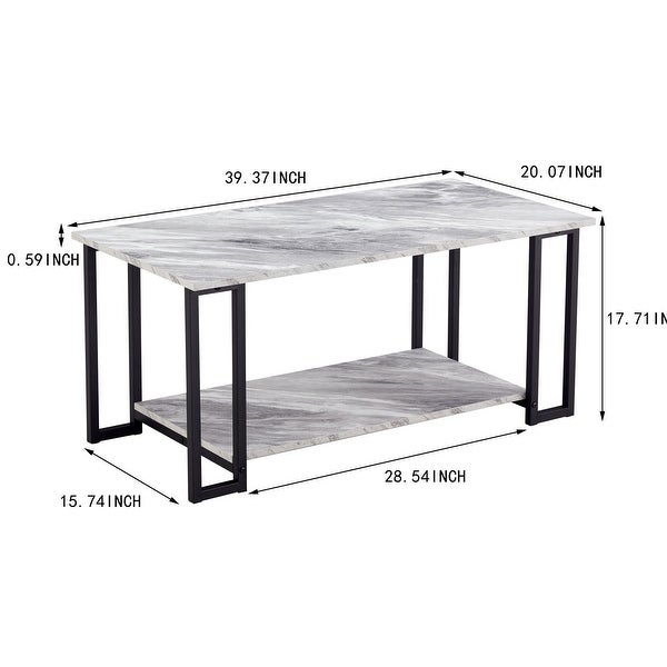 39.37 in. Silvery Marble Rectangle MDF Coffee Table with 2-Layer