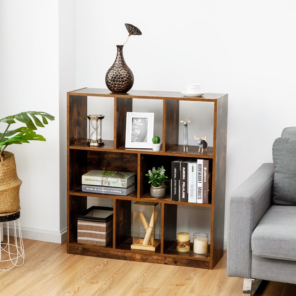 Industrial Wooden Bookcase Freestanding Bookshelf with Open Shelves