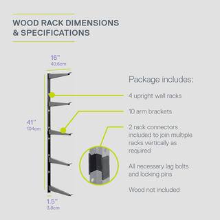 Delta 16 in. x 41 in. Heavy Duty Wall Rack Adjustable 5 Tier Lumber Rack Holds 800 lbs. Steel Garage Wall Shelf with Brackets HDRS3000