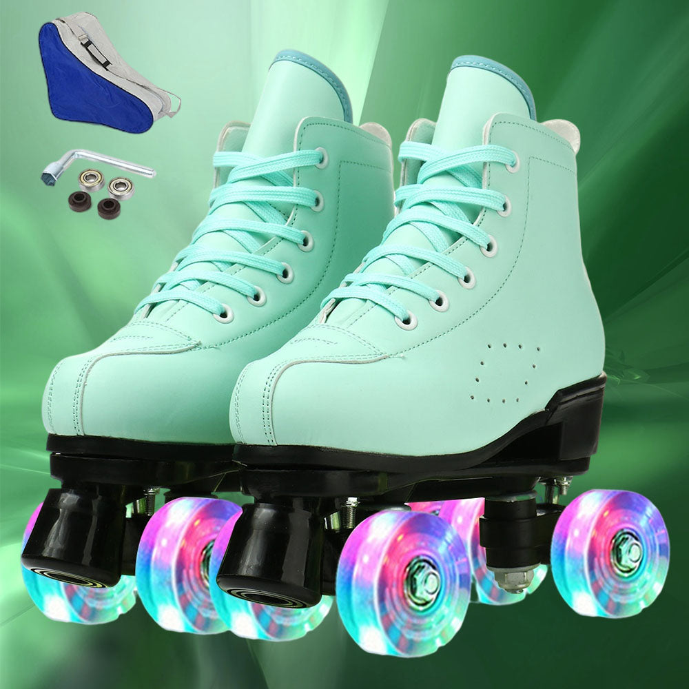 Women Roller Skates Classic High-Top for Adult Skating Four-Wheel Roller Skates for Beginners ，Green，7